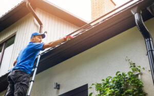 An image of a gutter cleaning service in action.